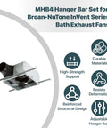 Heavy Duty Ventilation Fans Hanger Bar Kit for InVent Series Bath Exhaust Fans shown with features and benefits