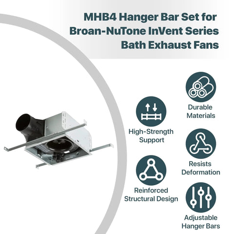 Heavy Duty Ventilation Fans Hanger Bar Kit for InVent Series Bath Exhaust Fans shown with features and benefits