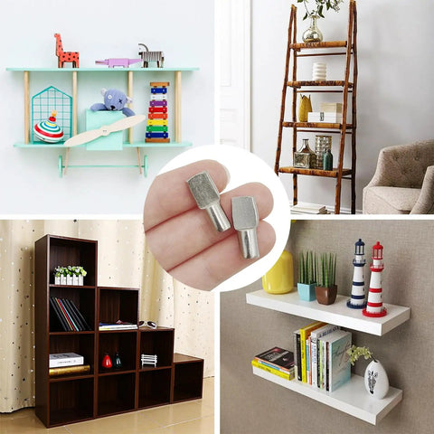 22 Pack Heavy Duty Nickel Plated Shelf Support Pegs For Home Storage, 1/4 Inch Spoon Style Cabinet Pin Holders made from zinc alloy in use with shelves.