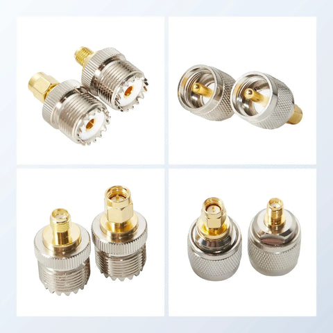 Four Piece SMA To PL259 SO239 Coax Connector Kit Crimp Adapters UHF FR Brass Gold Plated 50 Ohm Connectors for Radios