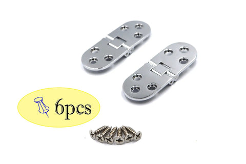 Six Pack Zinc Alloy Flap Hinges In Sleek Chrome Finish, Reliable Drop Leaf Countertop Hardware for Sewing Machines with screws.