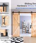 Heavy Duty 8 Foot Double Sliding Barn Door Track And Handle Kit Gliding Smooth As Butter With Precision Ball Bearings And Rugged Black Coating For A Total No Sweat Install, featuring track and pull handle.