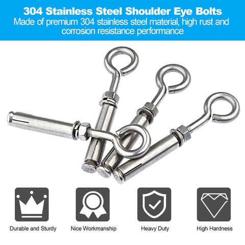 Beefy Heavy Duty Shoulder Eye Bolts M10 Stainless Steel 304 Eyebolts With Nuts And Expansion Screws for wall and ceiling anchors