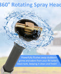 RV black tank cleaning wand with brass 360° rotating spray head and black hose