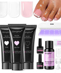 All In One Polygel Toe Nail Kit With UV Light, Includes 3 Color Polygel 15ml Each, 12W Mini Nail Lamp, Base And Top Coat, 64 Toe Dual Forms