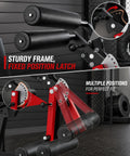 Close-up of adjustment mechanism on 4 In 1 Leg Extension Curl Machine For Home Gym With Leg Developer And Hip Thrust Station Seated And Single Leg Curl Plate Loaded Lower Body Strength Equipment Fits 1 And 2 Inch Plates Up To 700 Lbs, showing multiple position and fixed latch features.