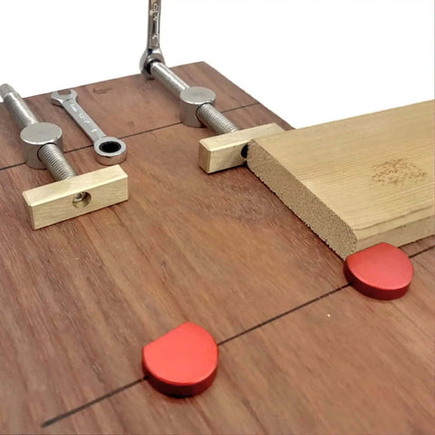 4 Pack 20Mm Bench Dogs With Non Slip Pad Aluminum Alloy Table Stop in use on woodworking bench.