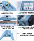 Commercial Foot Pedal Impulse Sealer Makes Your Shop Run Smooth with adjustable heating controller and metal tripod foot pad.