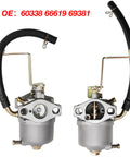 Front and back view of carburetor from Carburetor And Ignition Coil Replacement Kit For Harbor Freight Storm CAT Generators 700 800 900 Watts 2HP 63cc 2 Stroke Easy Install Spark Plug Coil Set Compatible With 60338 66619 69381 PWLE0799 68124 69733
