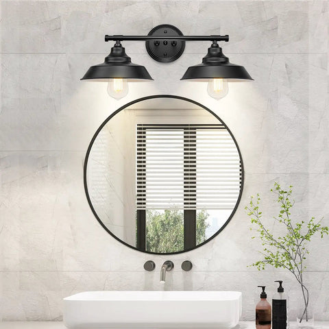 Industrial Farmhouse Vanity Light 2 Light Black Wall Sconce For Bathroom Mirror Over Vanity Cabinet Modern Metal Fixture