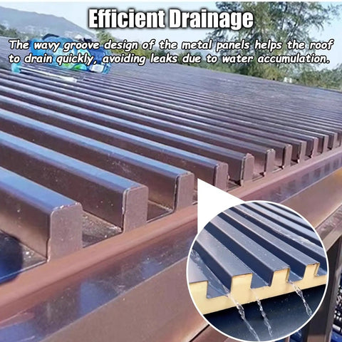 10 Pack Built Tough Corrugated Aluminum Roof Panels With Thermal Insulated Core For Pergola Sheds And Garages Weatherproof Outdoor Cladding Sheets showing efficient drainage grooves.
