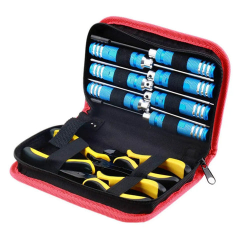 10 In 1 RC Tools Kit Box Set With Screwdrivers Pliers Hex Wrenches And Box Spanners For Helicopters And Multirotors Pro Grade Steel