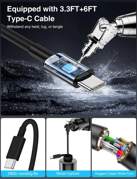 Hella Fast 75W USB C Car Charger With Three Ports Delivering PD 3.0 And QC 3.0 Power For Quick iPhones And Android Phones Plug Straight Into Any Standard Cigarette Lighter Outlet Today, showcasing Type-C cable durability.