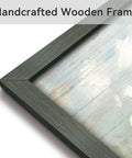 Close-up of wooden frame on Truck Wall Art Framed 12 Inch By 12 Inch Vintage Blue Pickup Wood Painting Rustic Barn Landscape