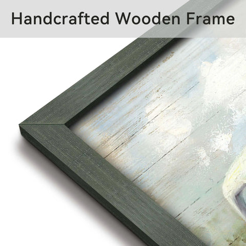 Close-up of wooden frame on Truck Wall Art Framed 12 Inch By 12 Inch Vintage Blue Pickup Wood Painting Rustic Barn Landscape
