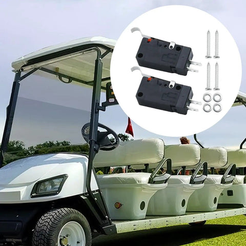 Two Pack Limit Microswitch Replacement For Cushman Commander 22 Vehicles And EZGO Gas And Electric Models From 2003 And Newer D2VW-01L3-3HS Replacement Compatible Drop In Ready, shown with golf cart background.