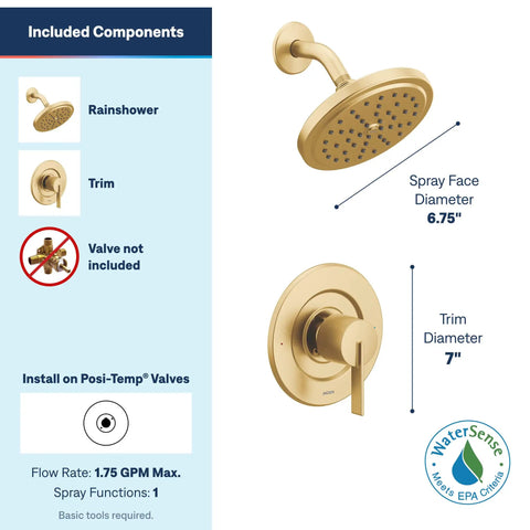 Contemporary Chic Brushed Gold Rain Shower Trim Kit Featuring Wide Ceiling Mount Head And Smooth Handle To Kick Up Your Daily Wash Flex Requires Separate Valve
