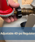 adjustable LPG regulator for BBQ grills with hose shown in use
