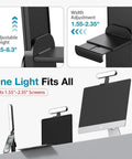 Image showing Video Conference Light On Camera Desk LED with adjustable clip for screens 1.55”-2.35” wide, showing height adjustments.