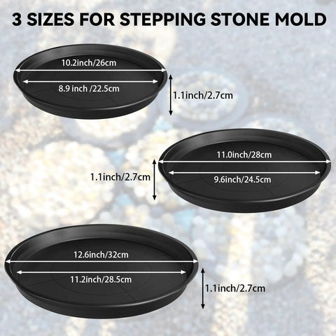 Six Piece Round DIY Concrete Stepping Stone Molds Set in Three Sizes 10.2 Inch 11 Inch 12.6 Inch Reusable Plastic Molds