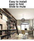 Office with Sliding Ladder Door Hardware Kit Black With Ladder For Barn Doors Full Track System installed on bookshelves.