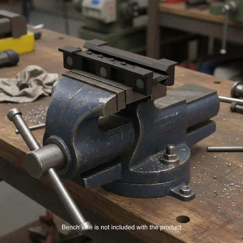 8 Inch Magnetic Vise Brake Bender for Sheet Metal on workbench, cast iron, 0-90 degree adjustable, mounted on vise.