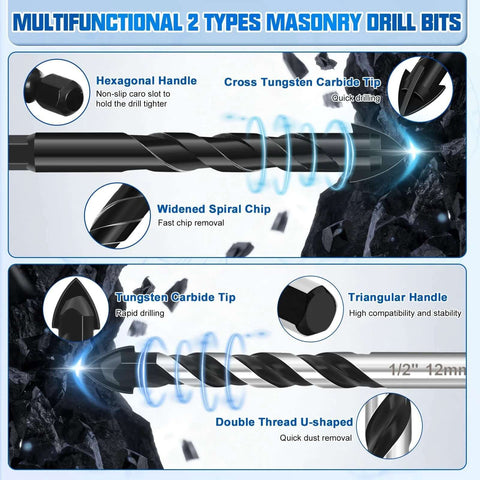 Diamond masonry drill bits set, 30 pcs, black with carbide tips for concrete, tile, metal; hex handle