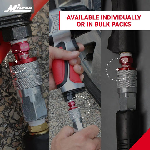 High Flow Pro V Style Purple Coupler and Plug Kit for Quarter Inch NPT Three Piece Set in use with air tools