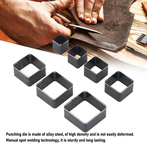 Badass 7 Piece Leather Cutting Die Set With Crisp Rectangle Punch Molds For DIY Crafters Heavy Duty Alloy Steel Stamping Tools 20 To 50 Millimeter Fits All Your Custom Leather Projects Includes Slick Box