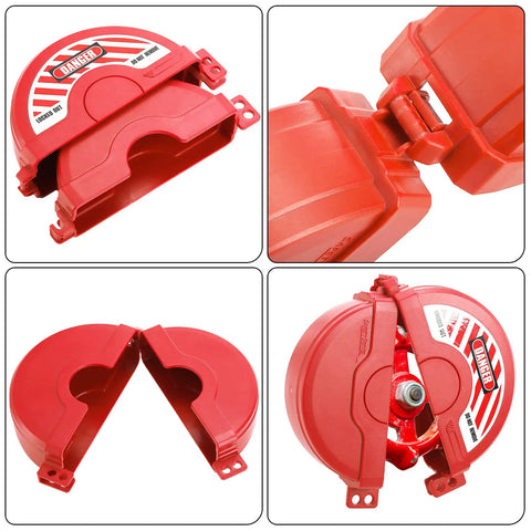 Four Pack Gate Valve Lockout Device Kit for 1 to 2.5 inch and 2.5 to 5 inch valve handles, showing lockout mechanisms.