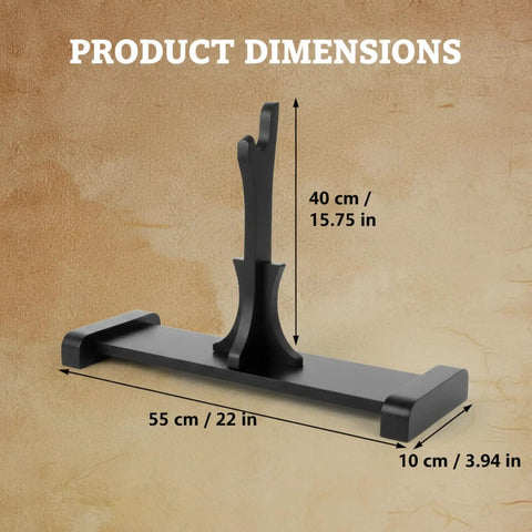 Dimensions of Dope Dual Blade Display Stand For Sai And Kama Katana Tanto Rapiers Black Wooden Vertical Holder, 22x3.94x15.75 in