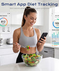 Woman using Food Scale With Nutritional Calculator For Tracking 30 Plus Nutrients Calories And Macros Bluetooth Kitchen Scale