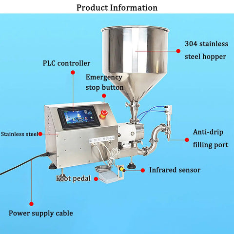 Built Tough Stainless Steel Digital Liquid And Paste Filler Machine With A Massive 40L Hopper, showcasing control panel and 304 stainless steel components.