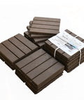 Stacked Interlocking Patio Deck Tiles 12x12 Inch Square Composite Plastic Outdoor Flooring For Balcony Porch Backyard All Weather Four Slat Non Slip Tiles Dark Brown Pack Of 27