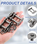 Heavy Duty ANSI #100 Roller Chain Connecting Links 32mm Pitch 4 Pack Manganese Steel Master Joint Repair Kit in hand.