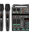 4 Channel USB DJ Mixer With Dual Wireless Microphones, Bluetooth MP3 Playback, 48V Phantom Power, front view with controls