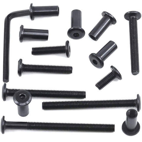 85 Piece M6 Hex Socket Cap Bolts And Barrel Nuts Set With 7 Sizes 16 25 35 45 55 65 75mm Includes 42 Bolts 42 Nuts And Hex Key Built For Belt Buckles Leather Furniture Crib And Binding Posts displayed