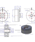 Technical diagram of 2804 Hollow Shaft Outrunner Dope Brushless DC Motor With AS5600 Encoder Kit, side and top views with measurements.