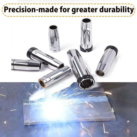 20 Pack Brass Welding Contact Tips For Mig Guns 15AK 24KD 36KD Euro Style Nozzles Fit 2.0mm Wire shown with welding arc in action.