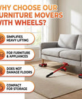 Heavy Duty No Sweat Furniture Lifter Tool Set With Adjustable Height, 4 Wheel Movers Sliders, Lifting Lever And Dolly, Red under sofa