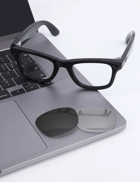 UV400 Replacement Lenses For Ray-Ban Meta Wayfarer RW4006 50mm Adapt Gray Photochromic With Nano Coating on laptop keyboard
