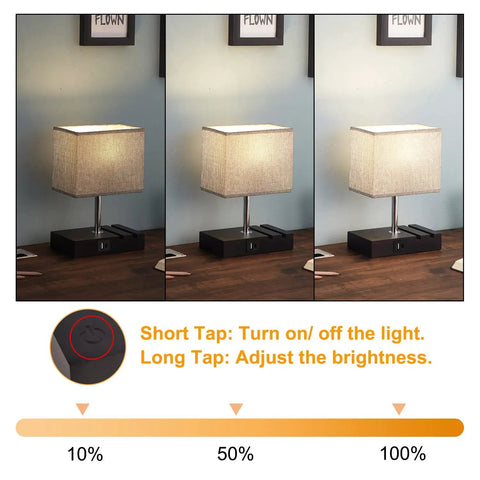 Fully Dimmable Bedside Lamp With Touch Control, USB C And USB A Charging Ports, Built In Phone Stand, Compact Desk Lamp For Nightstand