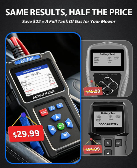 Battery Load Tester 12 Volt And 24 Volt For Cars And Trucks Quick Diagnostic Tool BT300 Easily Detects Starting And Charging System Faults Tests Lead Acid And AGM Batteries And All Automotive Starter Batteries, handheld with screen
