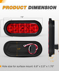 Dimensions of 6 Inch Oval Trailer Tail Light 2 Pack With 10 LED Red Stop Brake Turn Signals Surface Mount Grommets And Plugs