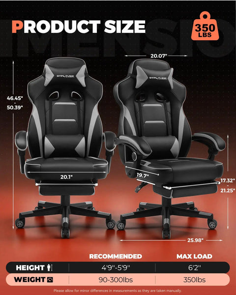 Comparison of Big And Tall Gaming Chair For Adults With 350 Lb Capacity, Heavy Duty Office Chair With 21.5 Inch Wide Seat dimensions