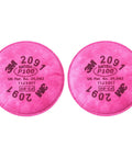 Pink P100 Particulate Filter 2091 For Your Respirator NIOSH Approved To Shield You From Lead Asbestos Cadmium Arsenic And Other Oil And Non Oil Particles Up To Ten Times OSHA Standards visible as two pink round filters
