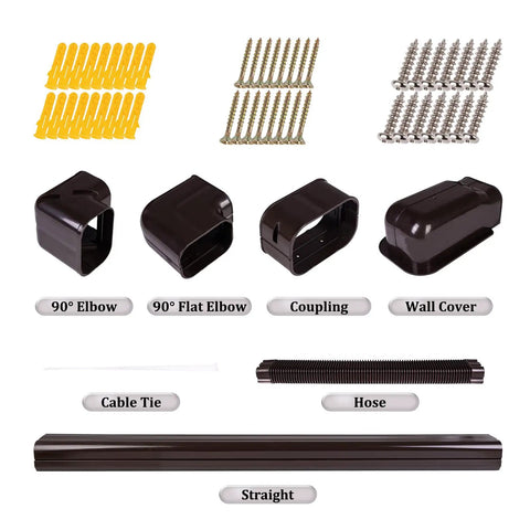 16.5 Foot Paintable PVC Mini Split Line Set Cover Kit For Outdoor AC Units And Heat Pumps, flat elbows, straight piece