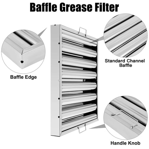 Six Pack 19.5 By 19.5 Inch 430 Stainless Steel Hood Filters With 7 Grooves And Dual Side Handles For Easy Install details