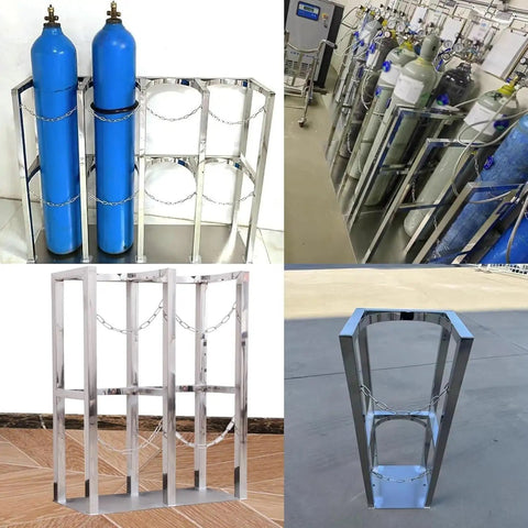 Rugged Oxygen Tank Cart With 39.4 Inch Stainless Rack And Adjustable Chain 40L Organizer Shelf Secure Storage And Easy Mobility