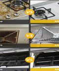 Before and after comparison of surfaces cleaned using Handheld Steam Cleaner With 2500W High Pressure for kitchens and grills.